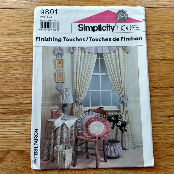 Vintage 90s Home Decor Sewing Pattern Curtain Tie Backs Pillows Accents 9801 - Picture 1 of 9